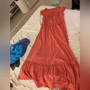 Old Navy Orange Pink Ruched Smocked Maxi Dress